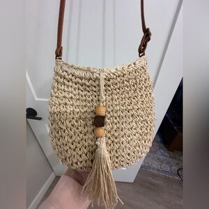 Beige Woven Crossbody Bag